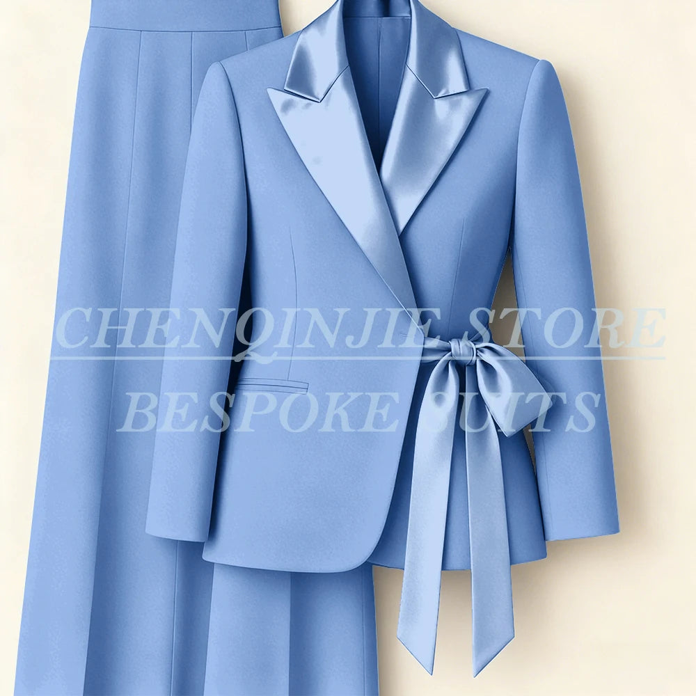 Women's Tailored Blazer Wide Leg Pants Suit