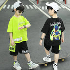 Boys Summer Letter Print Short Sleeve T-Shirt and Shorts Set