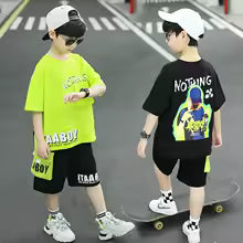 Boys Summer Letter Print Short Sleeve T-Shirt and Shorts Set