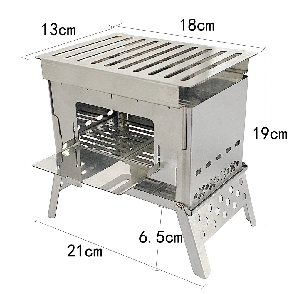 Portable Folding Camping BBQ Grill Stove with Wood Burner