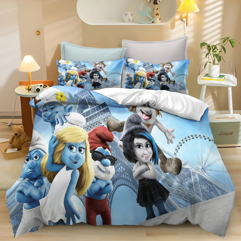 Smurfs Cartoon Duvet Cover and Polyester Bedding Set