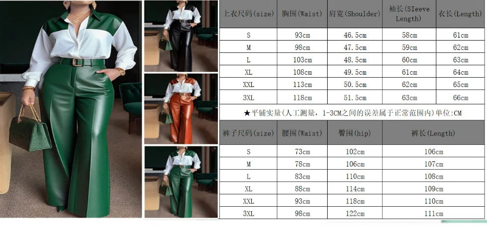 Women's Turn-Down Collar Shirt & Wide Leg Pants Set