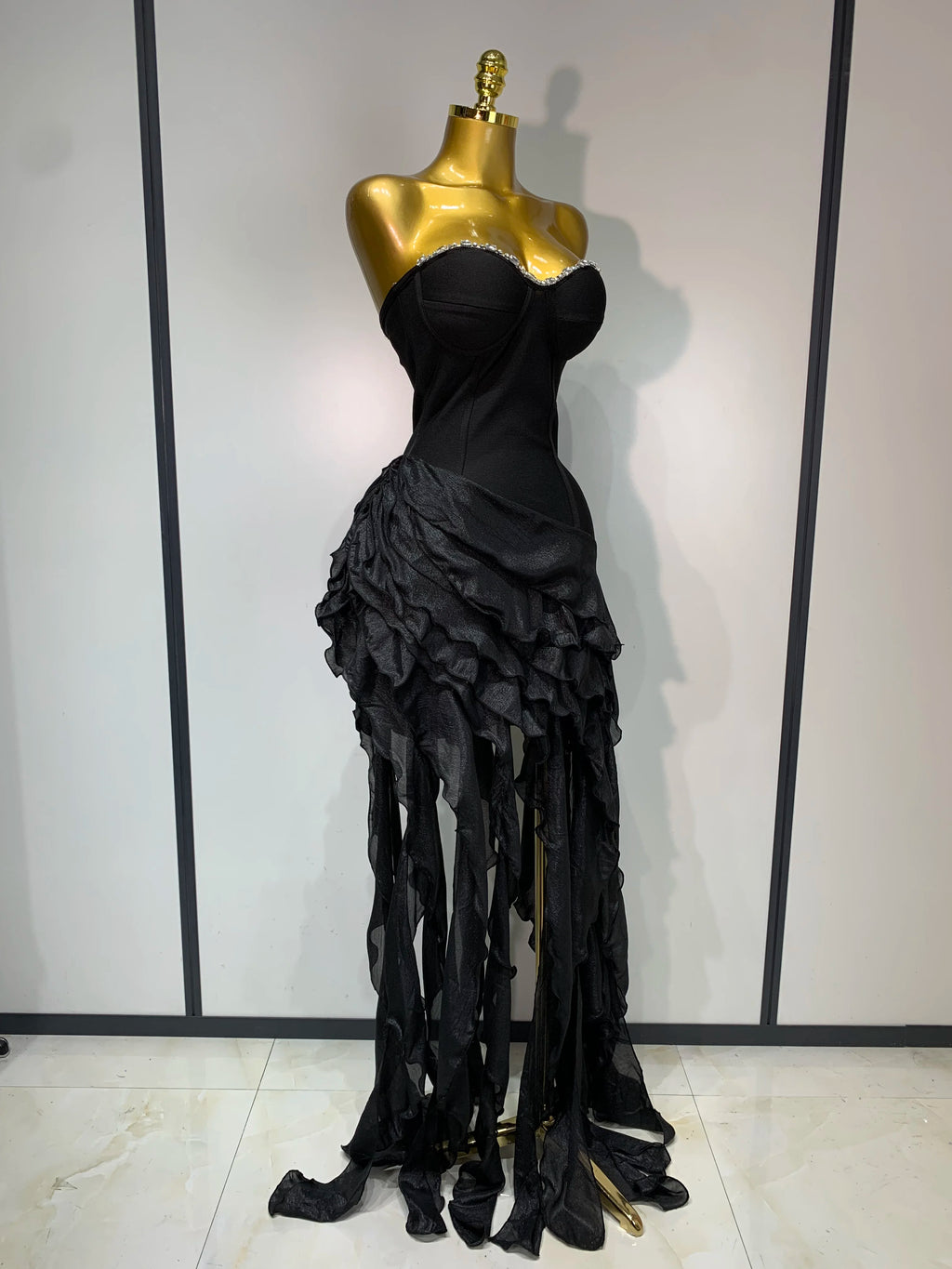 Women's Fashion Strapless Ruffle Bandage Mini Party Dress