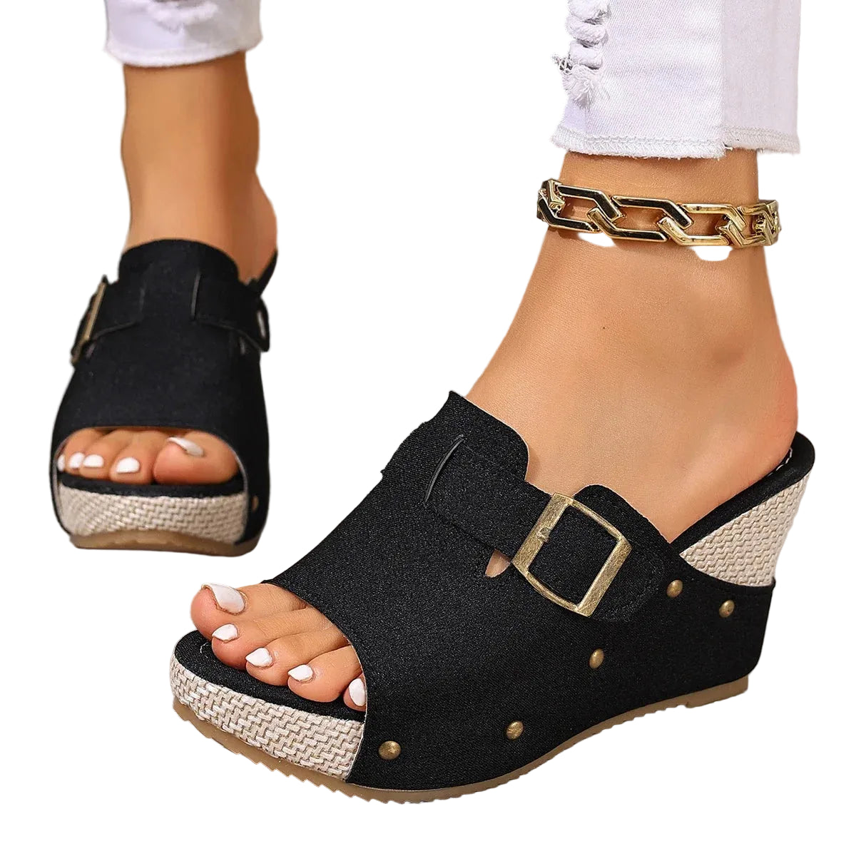 Women's Chunky Platform Wedge Sandals 3.5-inch Heel Summer Footwear