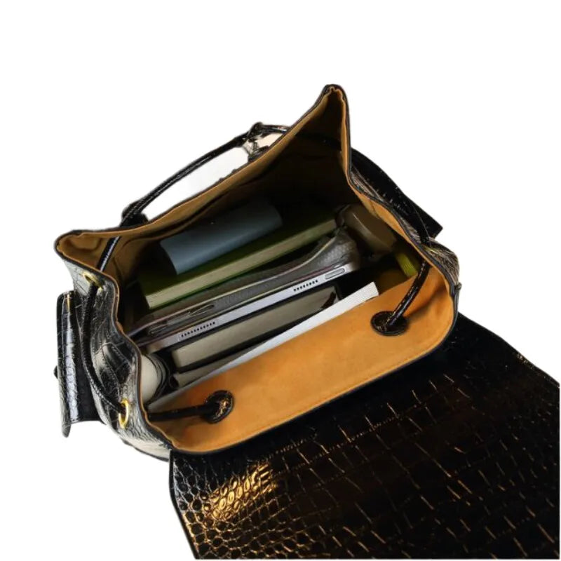 Unisex Fashion Genuine Leather Crocodile Pattern Travel Backpack