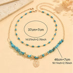 Women's Trendy Bohemian Blue Natural Stone Geometric Pendant Necklace