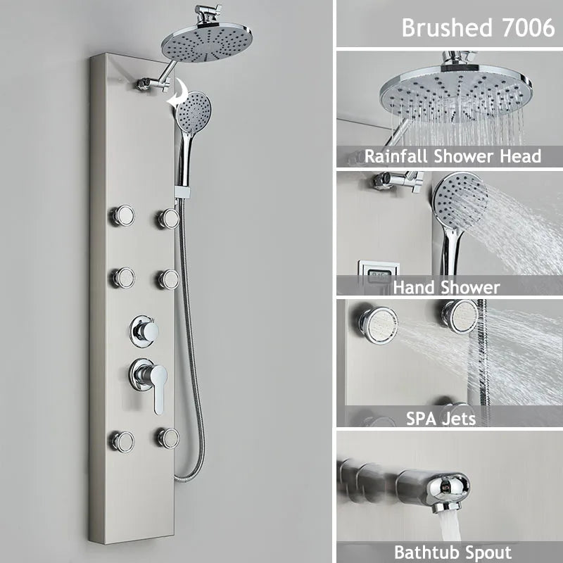 LED Rainfall Shower Panel Tower System with Massage Jets