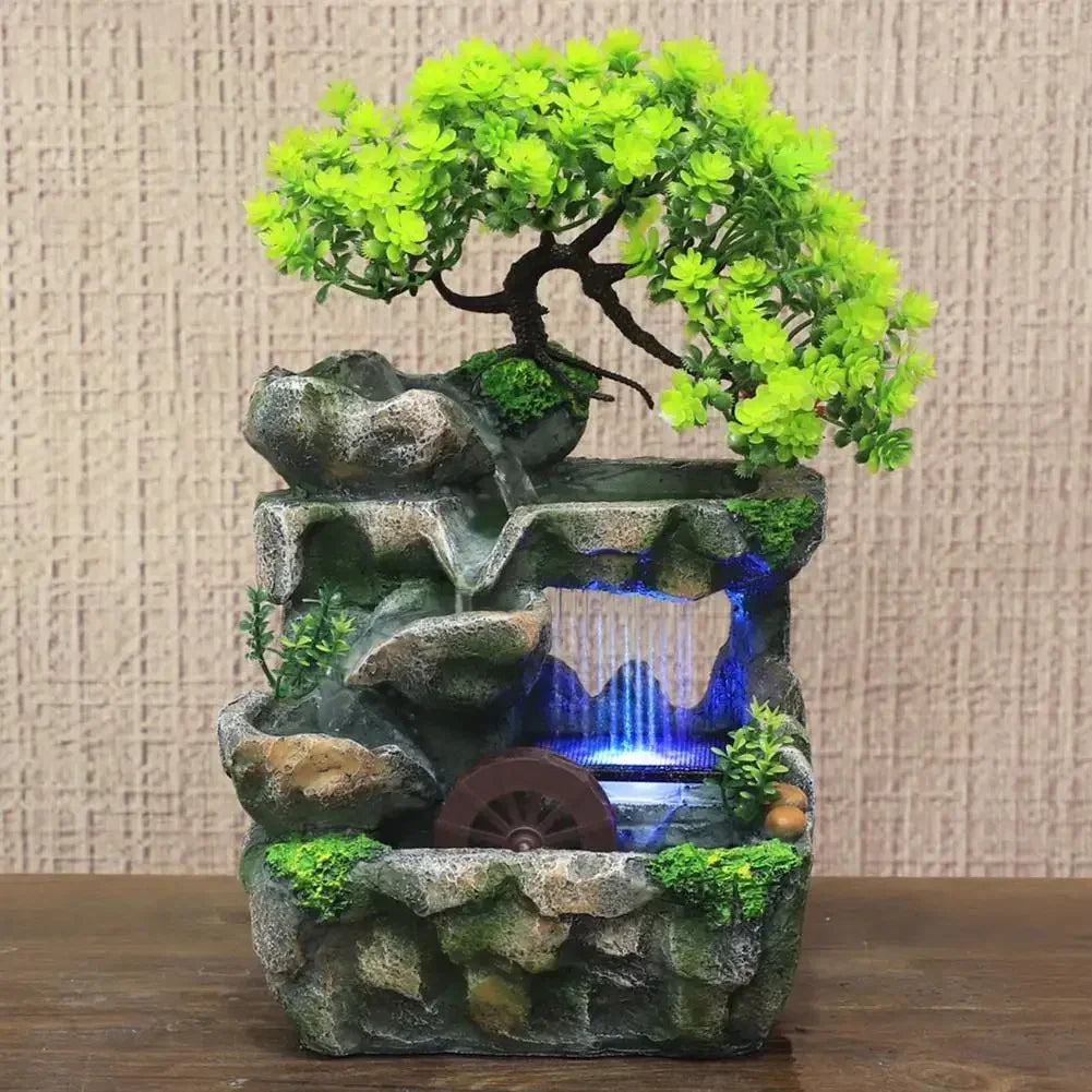 Feng Shui Flowing Water LED Rockery Fountain and Tabletop Ornament