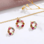 Women's Fashion Elegant Stained Glass Circle Necklace and Earrings Jewelry Set