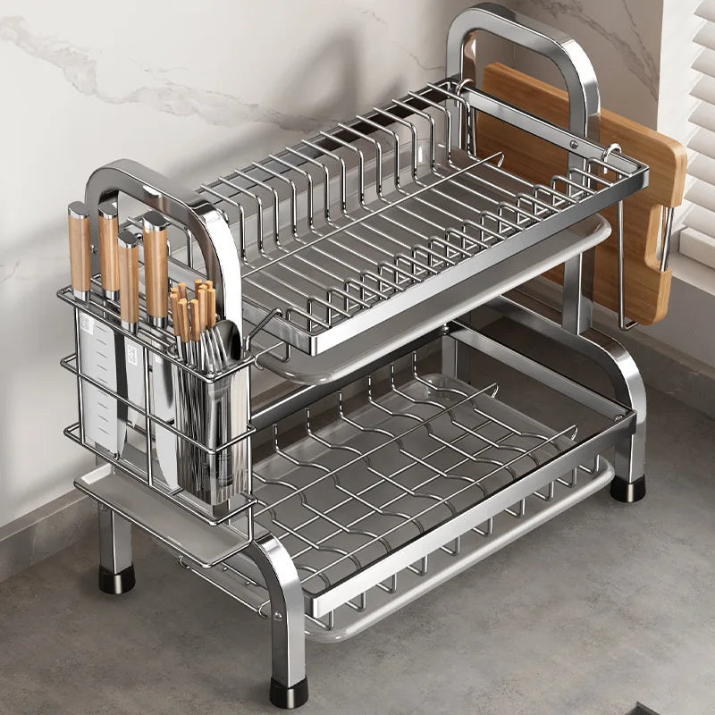 Kitchen Dish Drying Rack and Drainboard Set with Utensil Holder