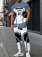 Men's Casual Digital Print T-Shirt and Pants Suit Set