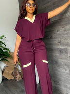 Women's Casual Short Sleeve Top and Straight Pants Set