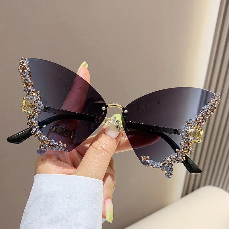 Women's Trendy Butterfly Diamond Rimless Oversized Sunglasses