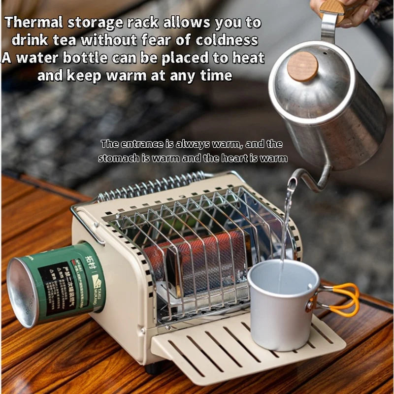 Portable 2-in-1 Camping Gas Stove and Heater with Foldable Shelf