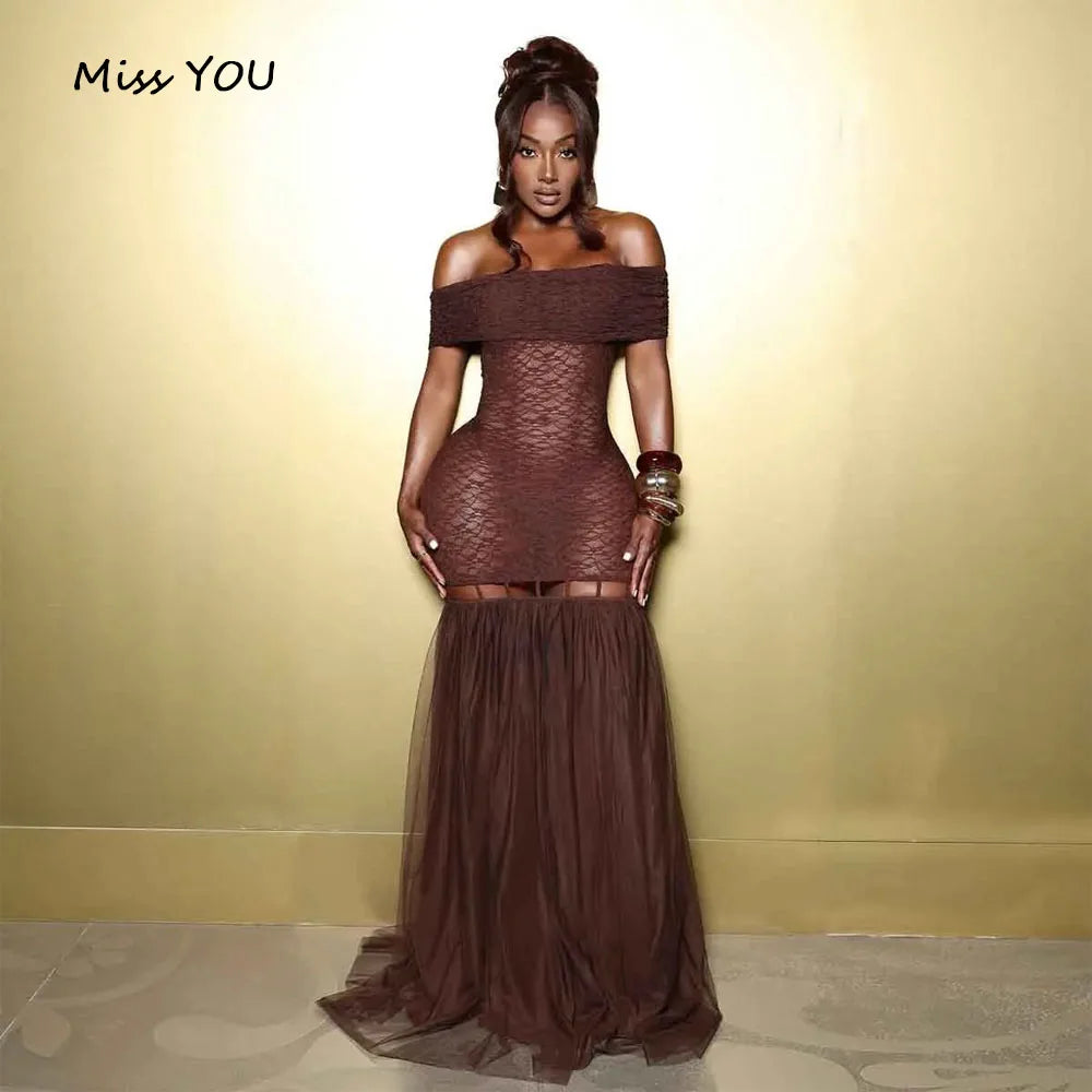 Women's Lace Off-the-Shoulder Mermaid Prom Gown