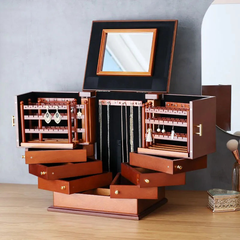Large Wooden Jewelry Box and Velvet Organizer for Women