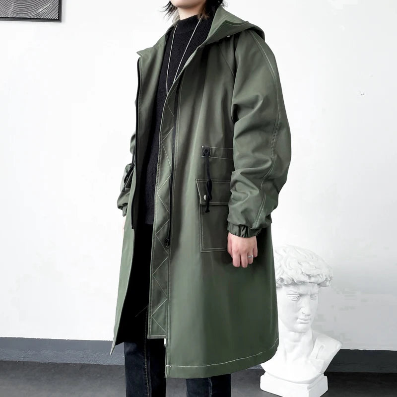 Men's Loose Fit Korean Style Casual Trench Long Coat