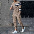 Men's Casual Print Round Neck T-Shirt and Pants Set