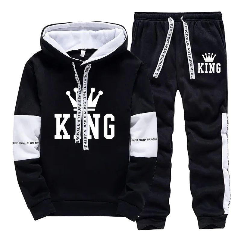 Men's Casual Print Hoodie and Sweatpants Two Piece Tracksuit Set