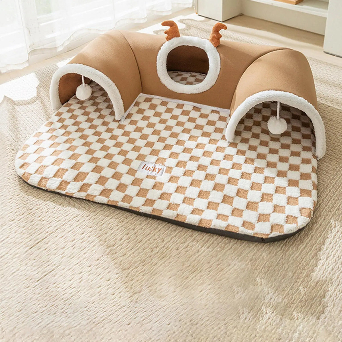 Warm Foldable Plush Indoor Cat Play Tunnel Bed Tent