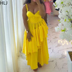 Women's Bow Ruffle Patchwork Backless Maxi Dress