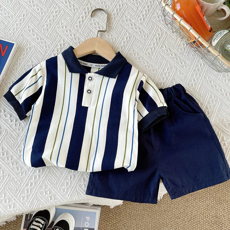 Boys Cotton Striped Shorts Set 2-Piece Summer Casual Playwear