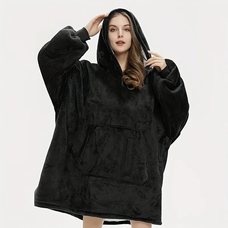 Cozy Oversized Reversible Fleece Wearable Hoodie Blanket with Kangaroo Pocket