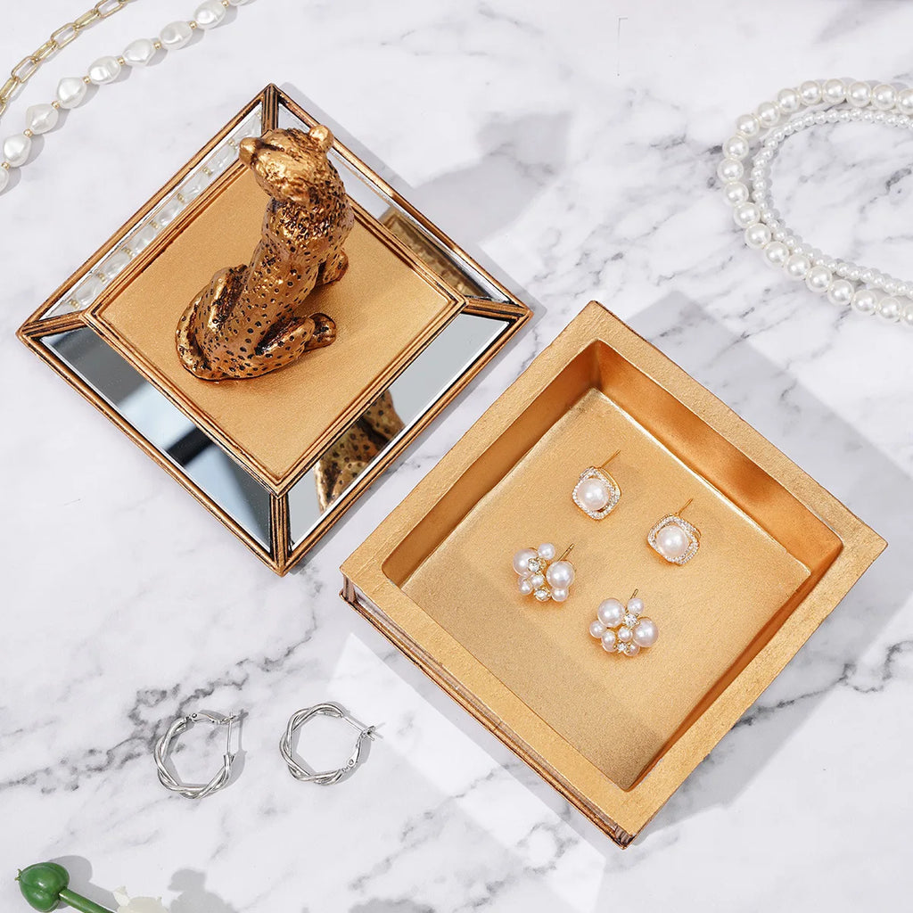 Gold Leopard Resin Jewelry Storage Box and Tabletop Ornament