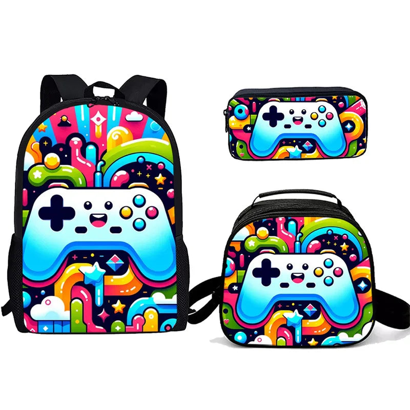 Unisex Gaming Controller 3D Print Backpack 3-Piece Bag Set
