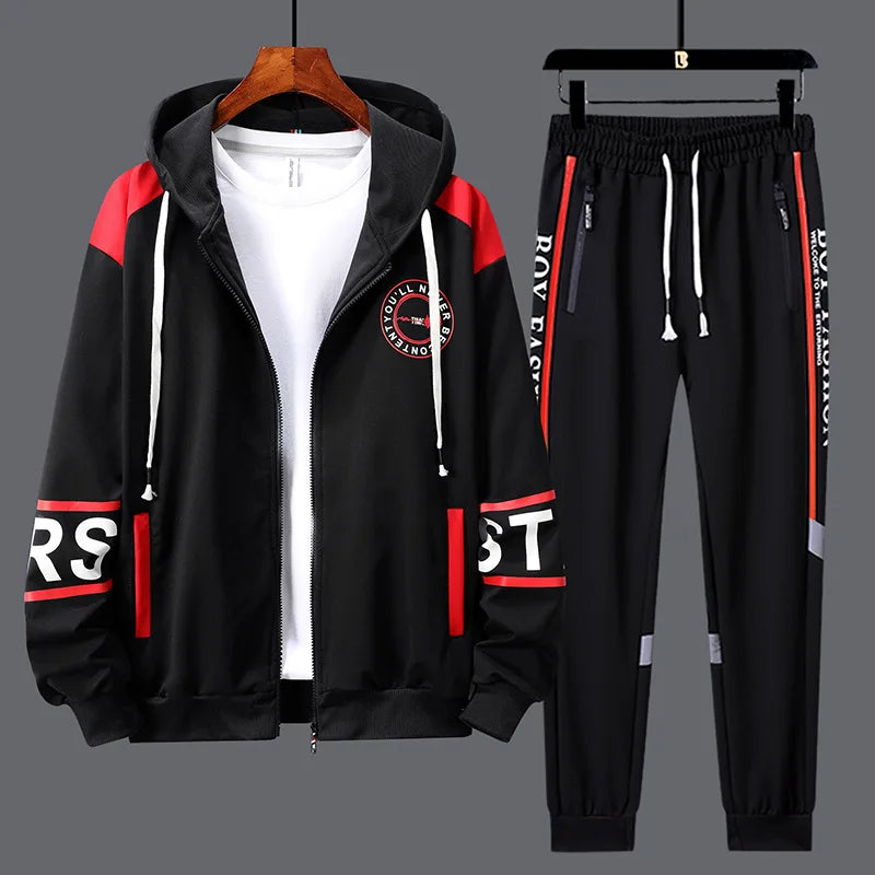 Men's Casual Printed Zip Up Cardigan and Pants Tracksuit Set