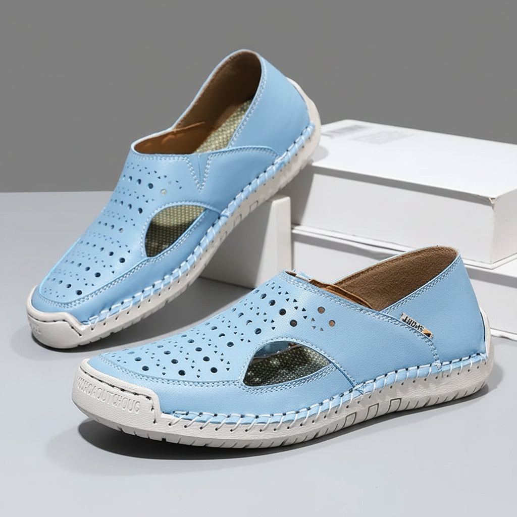 Hand-Sewn Leather Hollow-Out Sandals Unisex Casual Outdoor Walking Shoes