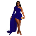 Women's Single Shoulder Feather Patchwork Bodycon Mini Dress