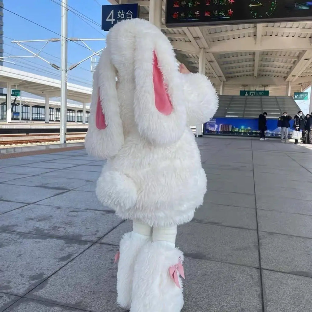 Kids' Cartoon Plush Rabbit Cosplay Costume Winter Warm Set