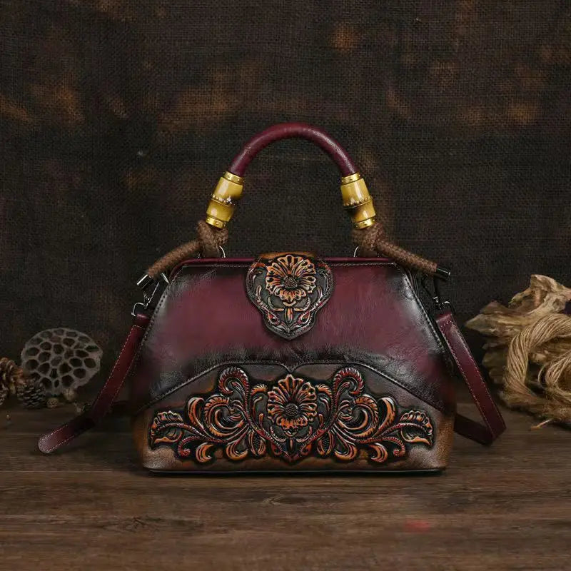 Women's Vintage Floral Embossed PU Leather Backpack