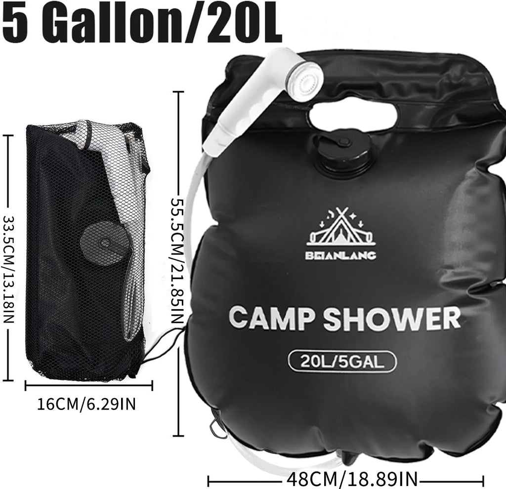 Portable Solar Heated Camping Shower with 5.3-Gallon Bag