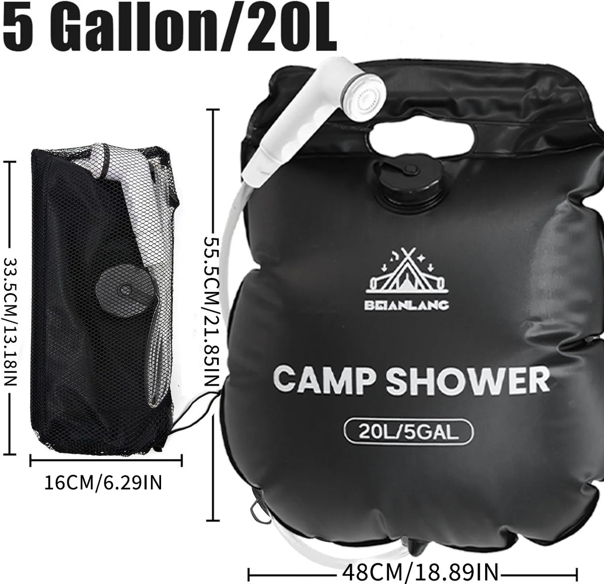 Portable Solar Heated Camping Shower with 5.3-Gallon Bag