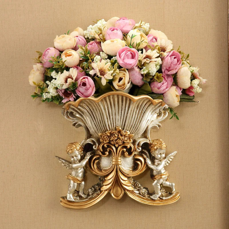 European Resin Angel Wall Vase and Planter Mural Ornament