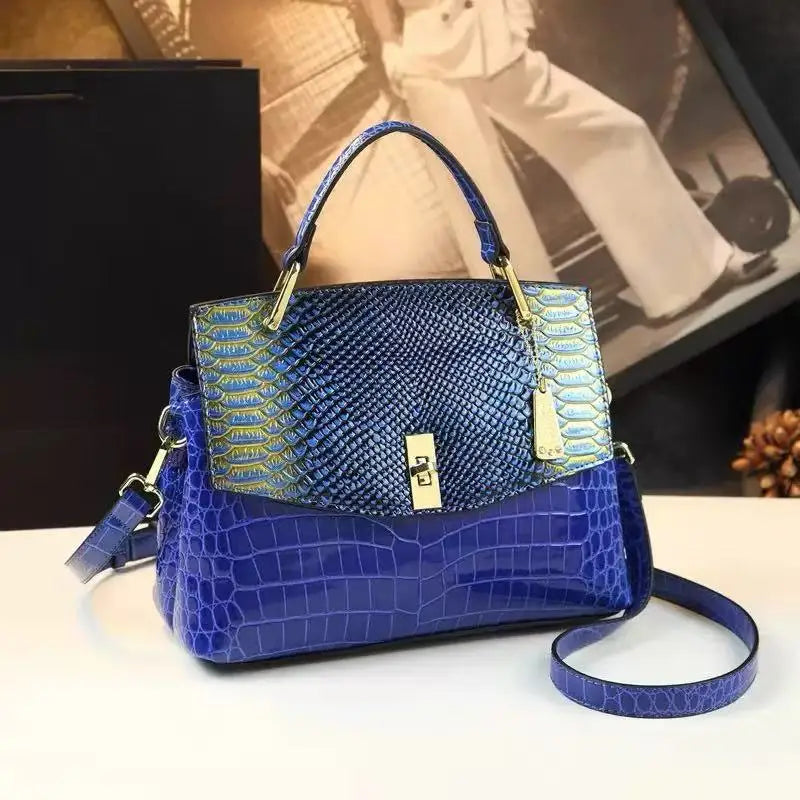 Women's Crocodile Pattern Cowhide Leather Shoulder Crossbody Bag