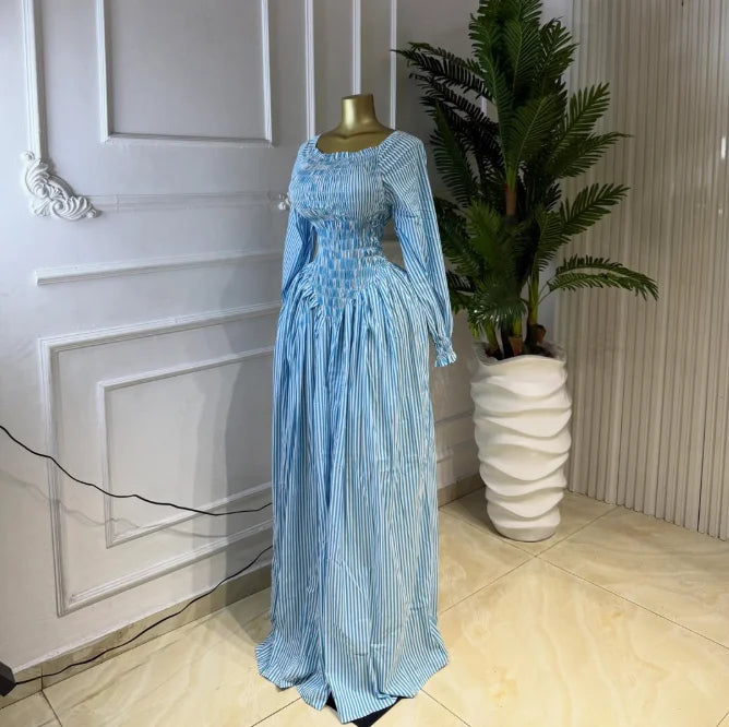 Women's Printed Square Neck Long Sleeve Maxi Dress