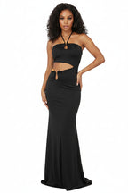 Sexy Hollow Out Backless Maxi Dress Women's Strapless Bodycon Clubwear