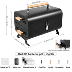 Portable Charcoal Barbecue Grill and Dual-Side Camping Stove