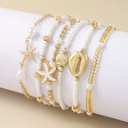 Women's Fashion Bohemian Shell Starfish Stacked Pearl Bead Bracelet Set