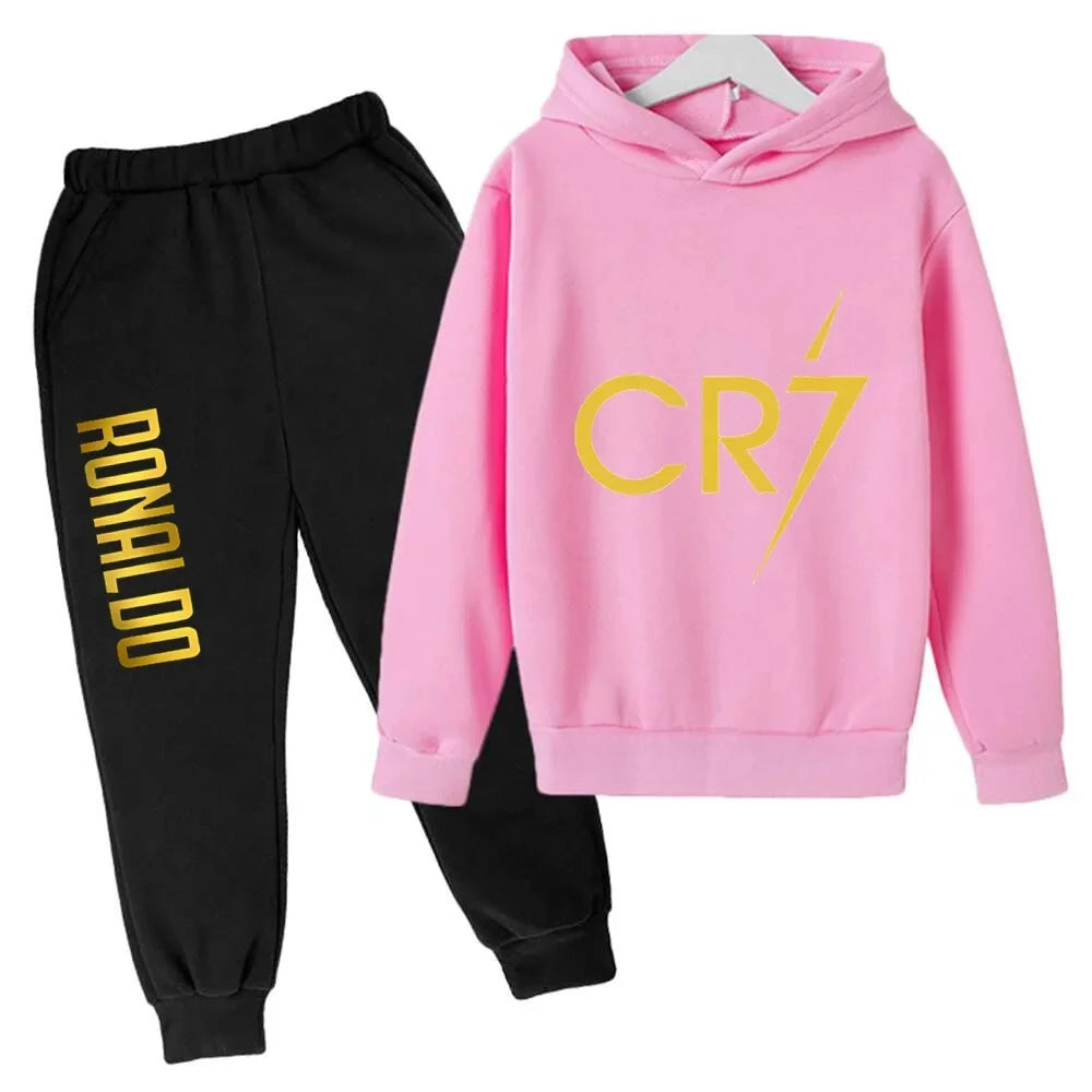 Kids' Ronaldo CR7 Print Hoodie Sweatshirt Pants Two-Piece Set