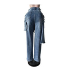 Women's Vintage High Waist Ripped Cutout Denim Jeans Pants