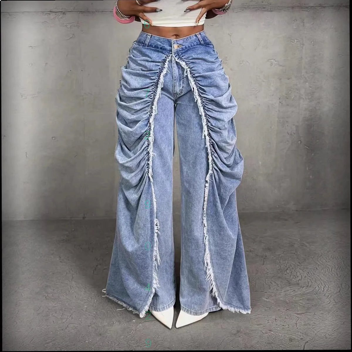 Women's Faux Two Piece Ripped Hem Skinny Denim Jeans