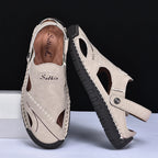Abfuber Men's Casual Leather Sandals Breathable Hollow Out Shoes