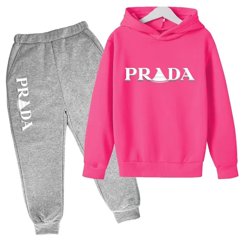 Kids' Pattern Hooded Sweatshirt Pants Two-Piece Set