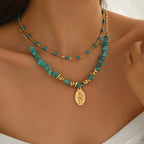 Women's Trendy Bohemian Blue Natural Stone Geometric Pendant Necklace