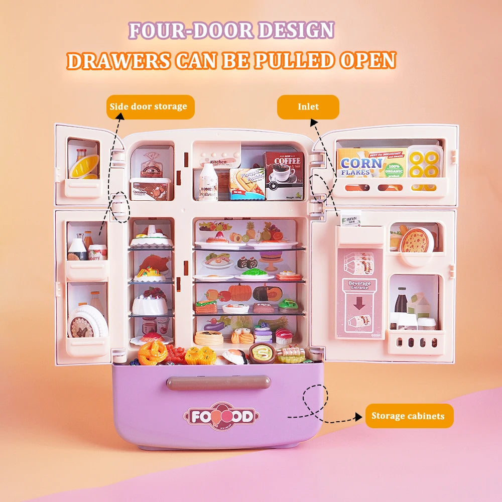 Kids' 1:12 Miniature Double Door Refrigerator Toy with Kitchen Accessories