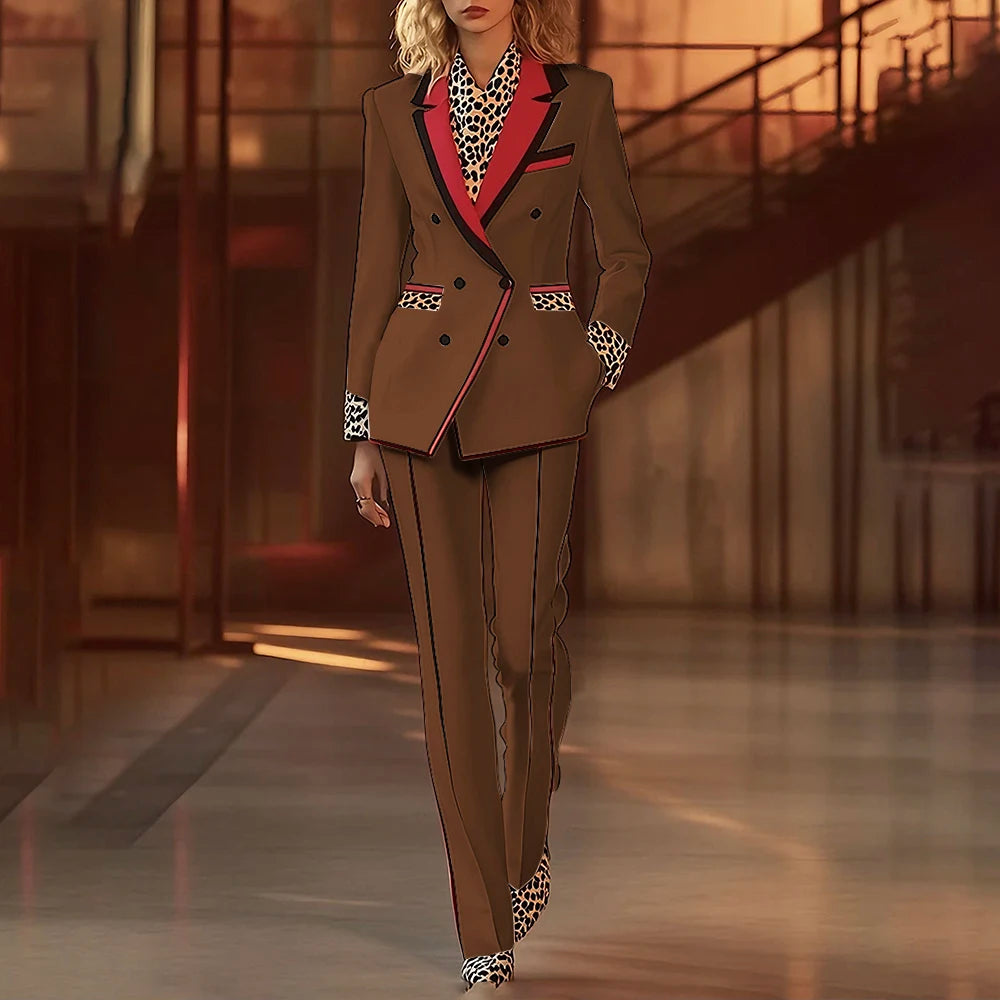 Women's Leopard Print Two-Piece Suit Set